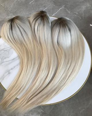 China Straight Sheer Closure 3x5 5x6 Straight Good Quality Dark Blonde Hairline Mono PU Lace Topper Hairpiece for sale