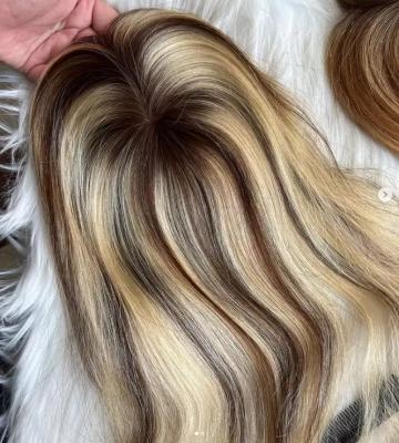 China Straight Highlights Mixed Color Cuticle Aligned Bleach Knots 3X5 5X6 Mono Lace PU Topper Closure for sale