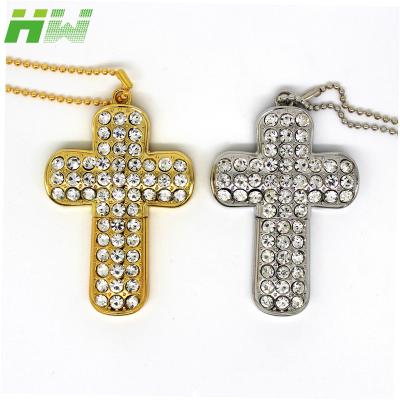 China Hot Sale Metal Cross USB 2.0 Drive Jewelery 8GB 16GB 32GB Diamond U Disk Flash Storage Mini for sale