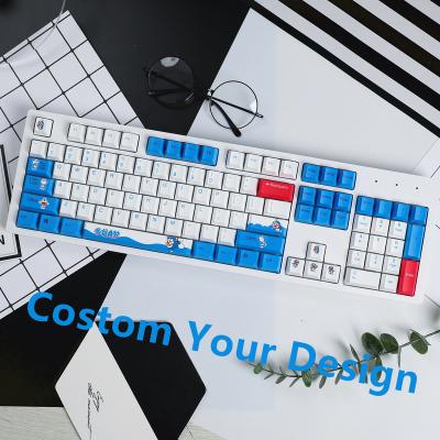 China HZGAMER 108keys Doraemon PBT Keycaps Dye Sublimation White Blue Keycaps For Keyboard CHERRY OEM Mechanical Profile for sale