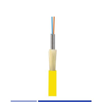 China 2 Strand Armored Fiber Optic Cable Singlemode G657A2 LSZH Jacket Yellow for sale