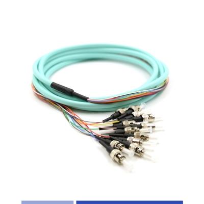 China 12 Strand Fiber Optic Pigtail ST UPC OM3 Multimode Fiber Pigtail 50/125 LSZH 3m for sale