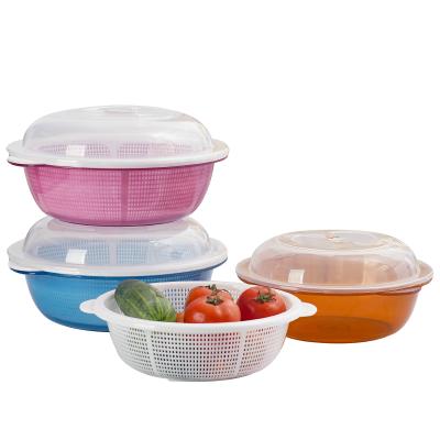 China Durable Hot Selling Double Layer PP Plastic Rotating Kitchen Draining Bowl Fruit Vegetable Wash Drain Basket for sale