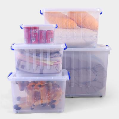 China 6.5L -250L stackable storage boxes extra large pp clothes plastic viable toys clear kitchen with lid and locking clip wheels for sale