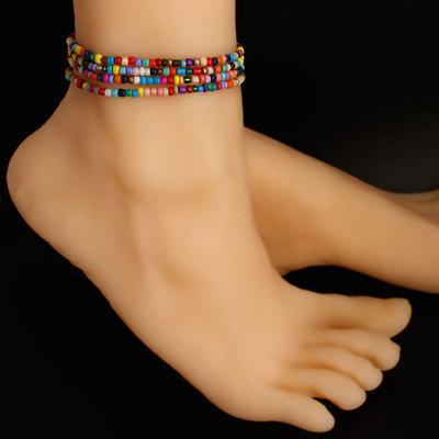 China Hot Sale Boho Rainbow FASHION Rice Beaded Ankle Chain Bracelet Ethnic Layered Seed Beaded Anklet For Women for sale