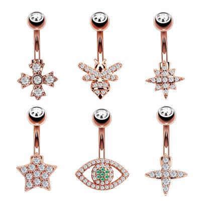 China Vintage Body Jewelry Surgical Steel Zircon Star Eye Bee Belly Cross Belly Button Rings Piercing For Women Men for sale