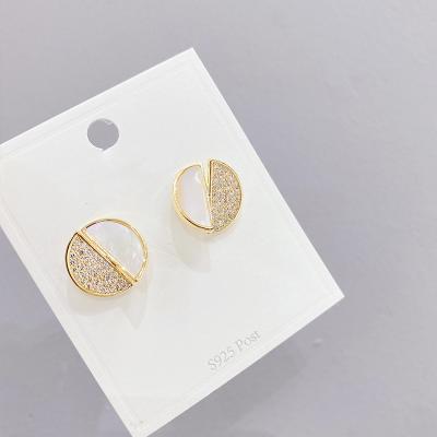 China Newest Design S925 TRENDY Silver Needle Opal Round Earrings Crystal Rhinestone Circle Earrings for sale