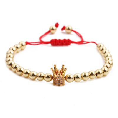 China FASHIONABLE Handmade Zircon Red Rope Crown Bracelet Adjustable Micro Paved CZ Crown Charm Bracelet for sale