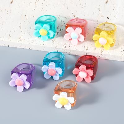 China New Summer Multi Color Lead Free Nickel Free Fashion Acrylic Flower Chunky Rings Thick Resin Daisy Fist Rings For Girls for sale