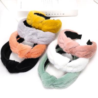 China 2021 Warm Material Women Soft Color Fur Headband Fashion Winter Hair Accessories Soft Multi Knotted Fur Headbands for sale