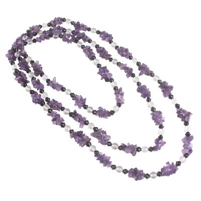 China China Wholesale Fashion Natural Amethyst Chips Sweater Chain Healing Quartz Crystal Gravels Necklace for Gift for sale