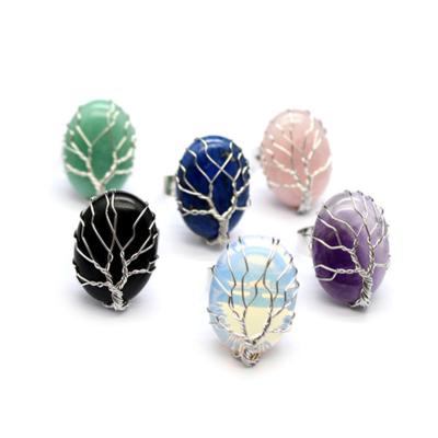 China High Quality Quartz Crystal Adjustable Ring China Healing Tree Of Life Winding Crystal Ring Jewelry For Gift for sale