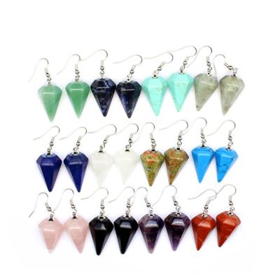 China China Wholesale Reiki Crystal Gemstone Carving Hexagonal Cone Earrings Healing Quartz Amethyst Earrings For Gift for sale