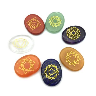 China China Wholesale High Quality Natural Gemstone Chakra Stones The 7 Sets Crystal Oval Stones For Healing for sale