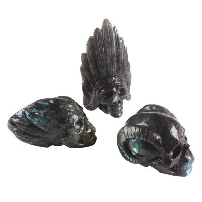 China Wholesale Natural Polished Carved Gemstone Indian Skulls Crystal Labradorite Skulls From China For Decoration for sale