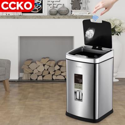 China Viable Silver Black Home Outdoor Automatic Waste Bins Sensor Bins Intelligent Mini Smart Trash Can Stainless Steel Kitchen Trash Can for sale