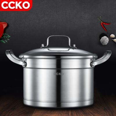 China Hot Selling Pot Stock Lot of Viable Hot Deep Layer Aluminum Binaural Kitchen Cooking 304 Stainless Steel Soup Pot with Lid Soup and Stock Pots for sale