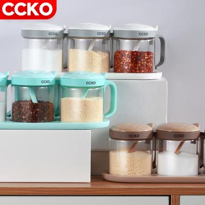 China CCKO CK9881 Viable Color Cover Seasoning Glass Jar 3pcs With Base Kitchen Tools Spice Jars Set for sale