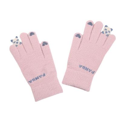 China New Kintted Winter Gloves Girl Elastic Knitted Warm Touch Screen Gloves Panda Lovely Pattern Gloves for sale