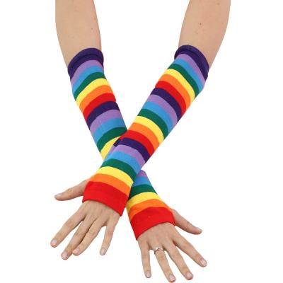 China Kintted Cotton Rainbow Gloves With Hole 35cm Inch Long Sunscreen Stage Show Wholesale for sale