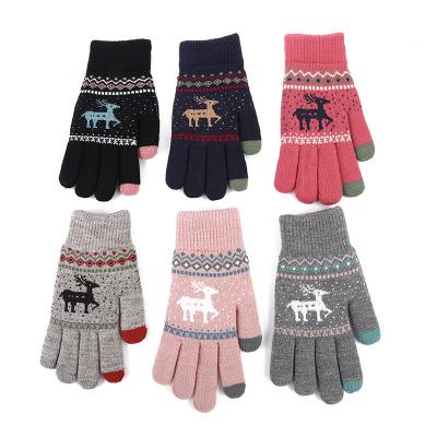 China Lovely Deer Touch Screen Gloves Plus Plush Thickened Double Outdoor Cycling Gloves Knitted Gloves Hot OEM for sale