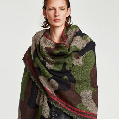 China New army autumn and winter retro large green camouflage female thick scarf art acrylic shawl for sale