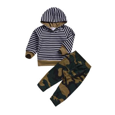 China Striped Hooded Children's Military Boy's Suit Long Sleeve Camouflage Two-Piece Suit for sale