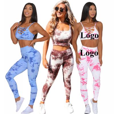 China Breathable Custom High Yoga Fitness Gym Workout Wear High Waist Dye Tie Women Sport OEM Logo Wear Set for sale