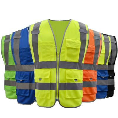 China High Quality Custom Reflective Reflective Clothing Safety Printing Polyester Logo Reflective Vest Vest With Pockets for sale