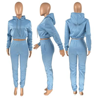 China Autumn Women's Top Hoodies 2 Pieces Sweatpants Breathable Causal Cheap Crop Hoodie Sets for sale