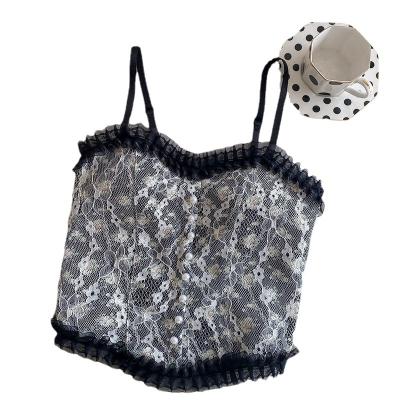 China Breathable Pearl Lace Chest Strap Tank Button Embroidered French Upper Girl Warm Inside and Outside Lovely Embroidered Back Girl for sale