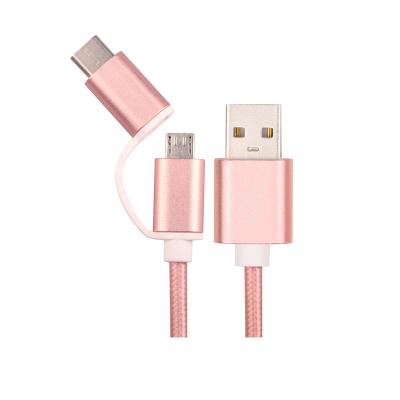 China Data Transmission Factory Price Customized Nylon Braiding USB2 In 1 Cable Charger USB A To Type C Micro Lighting Port Fast Charging Data Cable for sale