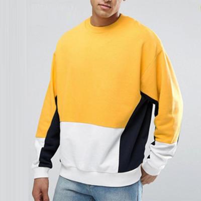 China Yellow and white color block oversized crewneck anti-pilling sweatshirt for men for sale