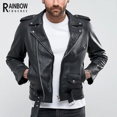 China Breathable Custom Design Vintage Black Zipper Front Moto Leather Biker Jacket For Men for sale