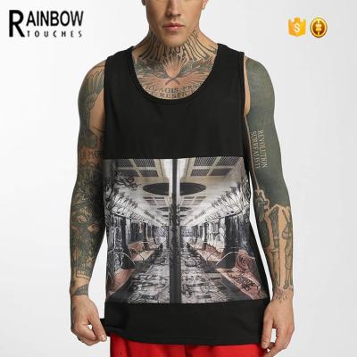 China Custom Anti Pilling Train Printed Black Singlet Tank Top For Men for sale