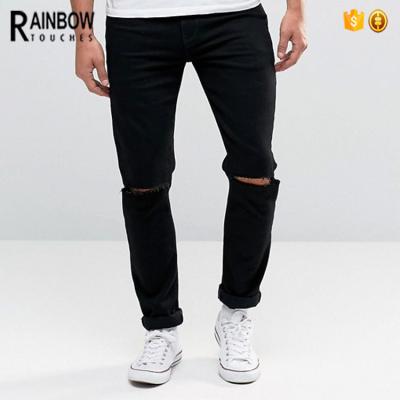 China OEM Breathable Custom Black Jeans Ripped Skinny Knee Jeans Pants For Men for sale