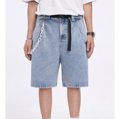 China New Anti-wrinkle Buckle Belt Big Pocket Spliced ​​Denim Shorts Simple Loose Man for sale