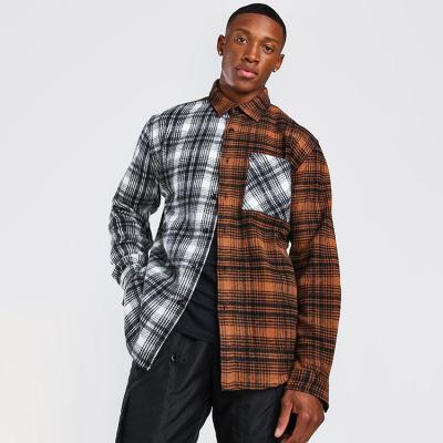 China Anti-pilling Fashion Color Block Plaid Shirts Contrast Check Flannel Shirt Mens Check Shirts for sale