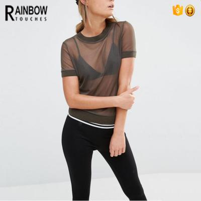 China Anti-pilling China manufacturing O neck polyester mesh t-shirt for women for sale