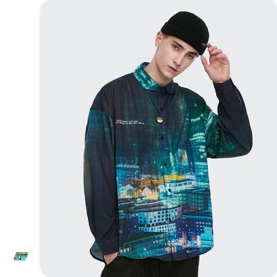 China Autumn New Design Loose Fit Men's Anti-pilling Long Sleeve Printing Shirt for sale