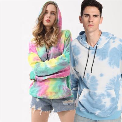 China Custom Women's Pullover Tie Dye Unisex Colorful Men's Blue Tie Dye Anti-Shrink Cotton Tie Die Hoodie With Pocket for sale