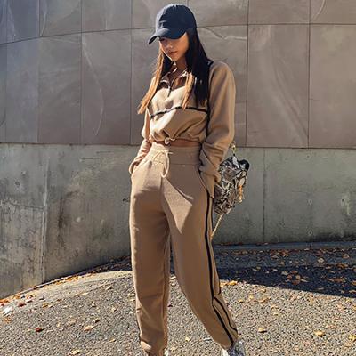 China Anti-pilling Lady's Thickened Woolen Ring Patchwork Drawstring Elastic Waist Sweatsuit for sale