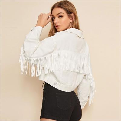 China White Casual Fringe Denim Jacket Women Wholesale Breathable for sale