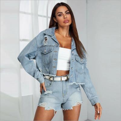 China 2020 Breathable Casual Cropped Distressed Jeans Jacket For Women for sale