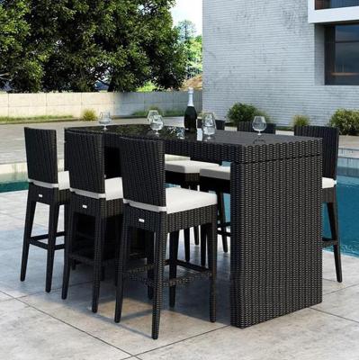 China Modern rattan commercial bar stools set garden furniture wicker dining table chair set for sale