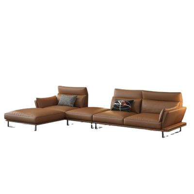 China Italian Minimalist Furniture Wrought Iron Frame Leather Rotating Sofa for sale