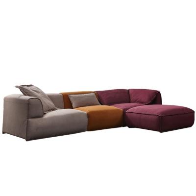 China Small Lightweight Luxury Apartment Living Room Hotel Three-color Patchwork Fabric Revolving Sofa for sale