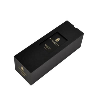 China Handmade Luxury Black Matte Lamination Gold Foil Debossed High End Hard Rigid Cardboard Packaging Custom Wine Boxes for sale