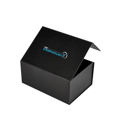 China Printing Folding Recycled Material Black Box With Luxury Custom Paper Magnetic Closure Foldable Gift T-shirt Box for sale