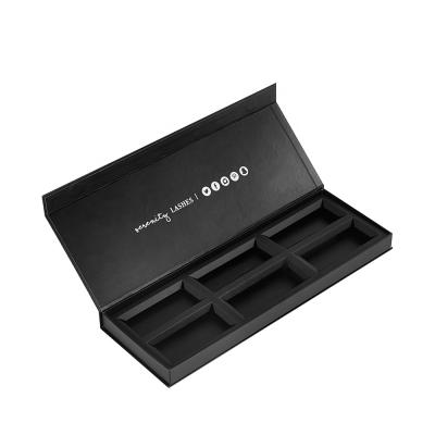 China Handmade Premium Black Anti Scratch Finishing 6 Pairs Custom Paper Eyelash Packaging Lash Box With Magnetic Insert for sale